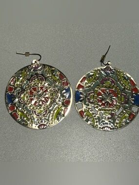 Boho Earrings Mosaic Fish Hooks Colorful Stained Glass Look